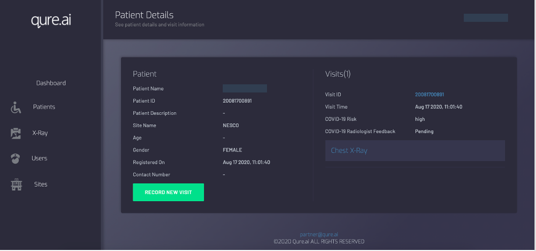 The patient summary screen of qXR web portal